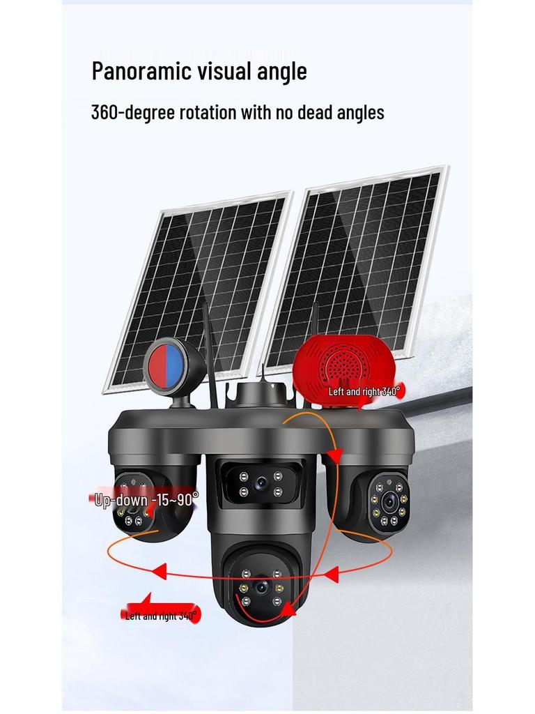 Solar-Powered Three-Lens Night Vision HD Outdoor Surveillance Camera