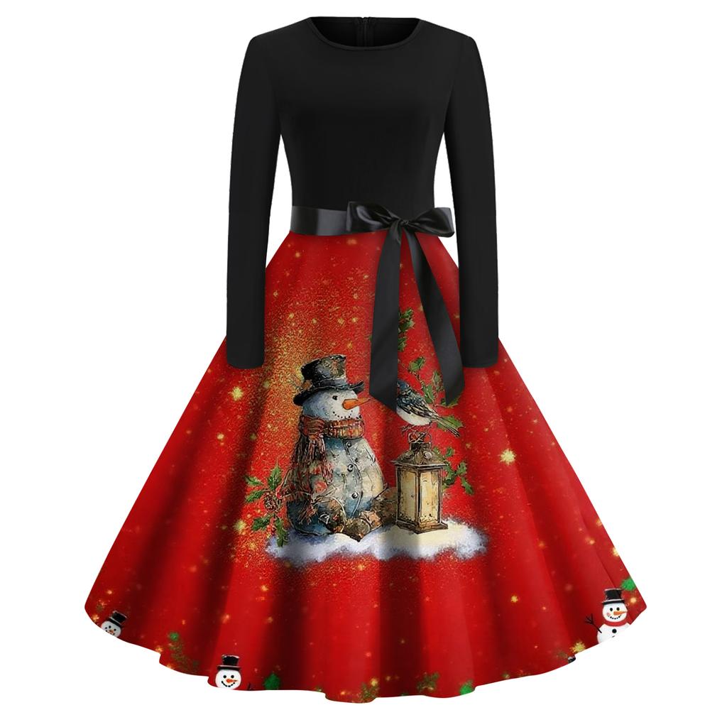 Γυναικείο Μόδα Στρογγυλό Καθημερινό Στενή Γραμμή Χριστουγεννιάτικη Εκτύπωση Μεγάλη Κίνηση Μακρυμάνικο Φόρεμα