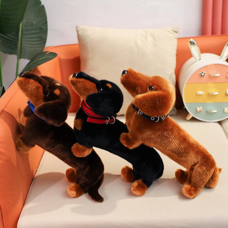 37cm Cute Realistic Dachshund Plush Toy Stuffed Animal Doll  Lovely Companion Decor Soothing Sleeping Pillow  Birthday Gift