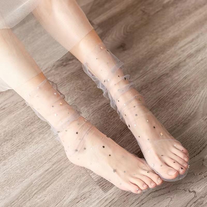 Sexy Lace Mesh Fishnet Socks Mixed Fiber Transparent Stretch Elasticity Ankle Net Yarn Thin Women Cool Socks