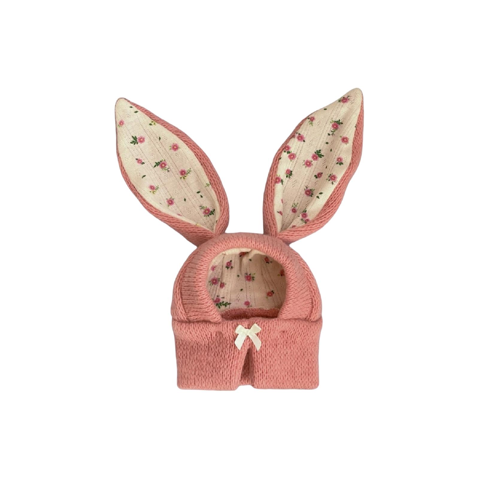 

Милая вязаная шапка для питомца с ушками кролика – Зимний теплый головной убор для кошек и собак, Очаровательный декоративный аксессуар L розовый