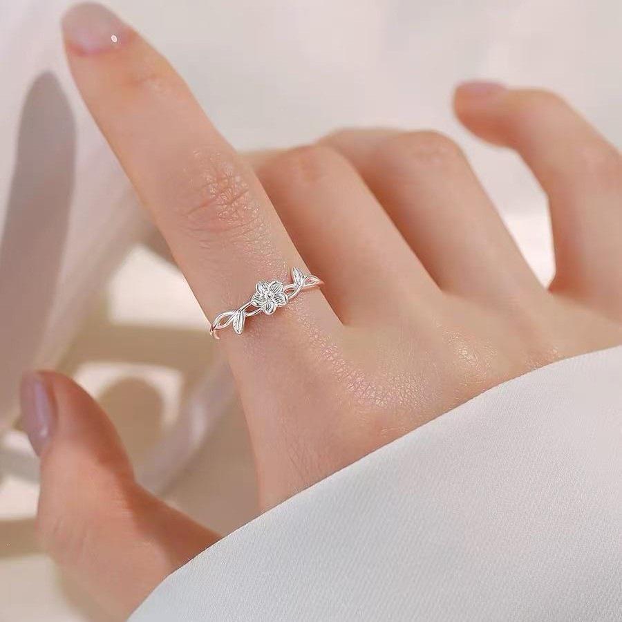 925 Sterling Silver Flower Open Ring - Women's Luxury Index Finger Band