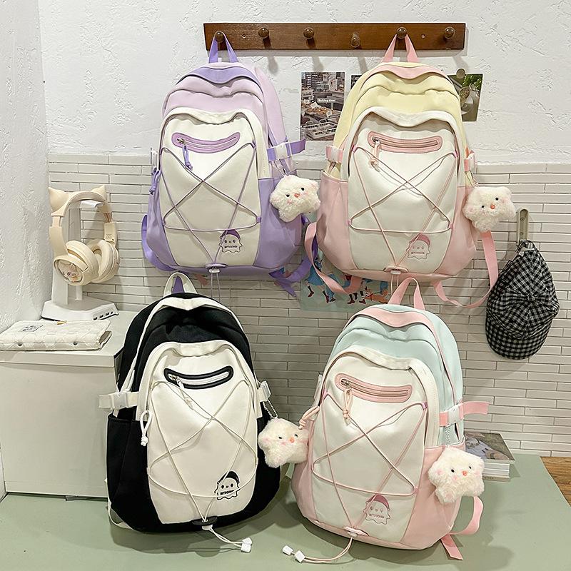 College style backpack women's 2025 new Japanese fashion contrasting color travel backpack girl junior high school student school bag