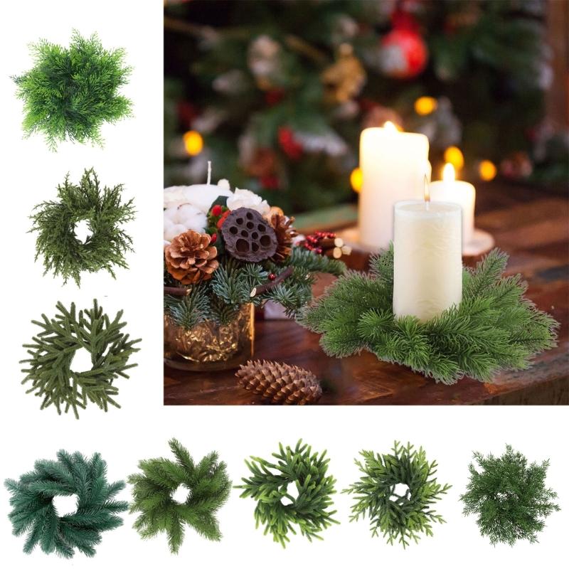 Norfolk Pine Garland Artificial Snow Pine Garland for Christmas Home Table Centerpieces Christmas Candle Rings Wreath