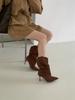 Mittelrohr spitze plissierte Stiefel Damen dünner Absatz lässiger Stil Babes 2025 Herbst lockere Wildleder High Heel Stiefel