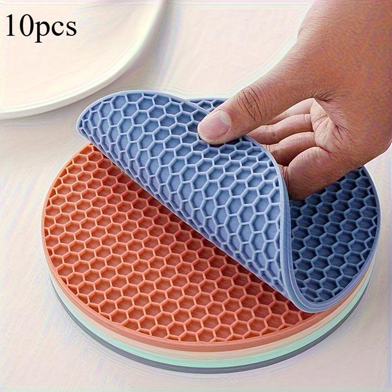 

10pcs Rubber Placemat Set,Heat-Resistant Table Mats,Non-Slip Pot Holders,Solid Color Kitchen Pads,Hand Washable Round Dishware As shown