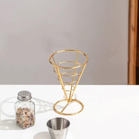 Ice Cream Cone Holders Stainless Steel French Fries Stands Food Cone Display Stand for Individual Waffle Pizza Charcuterie Restaurant Party Supplies