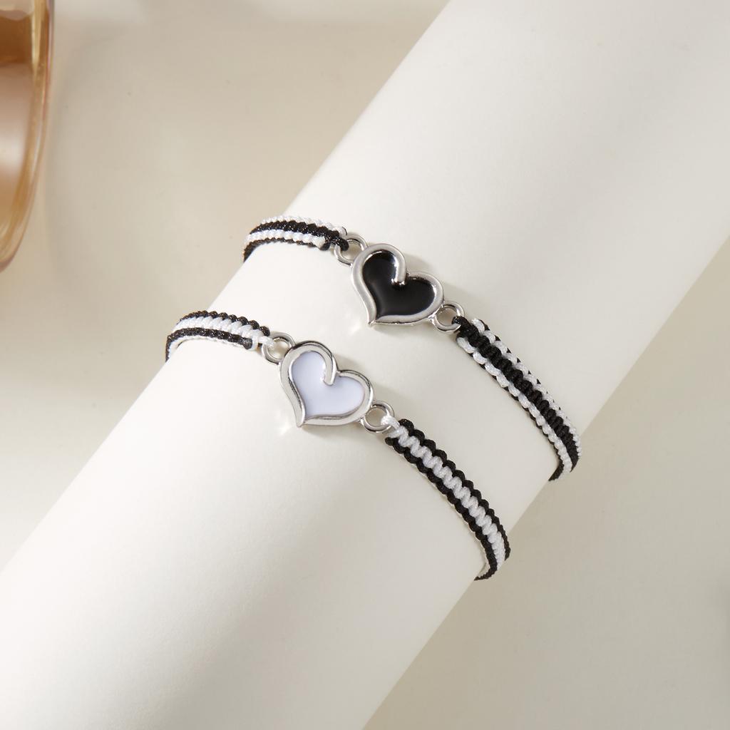 2Pcs Luminous Love Heart Beaded Couple Bracelets for Women Men Handmade Woven Lover Adjustable Bangles Anniversary Jewelry Gifts