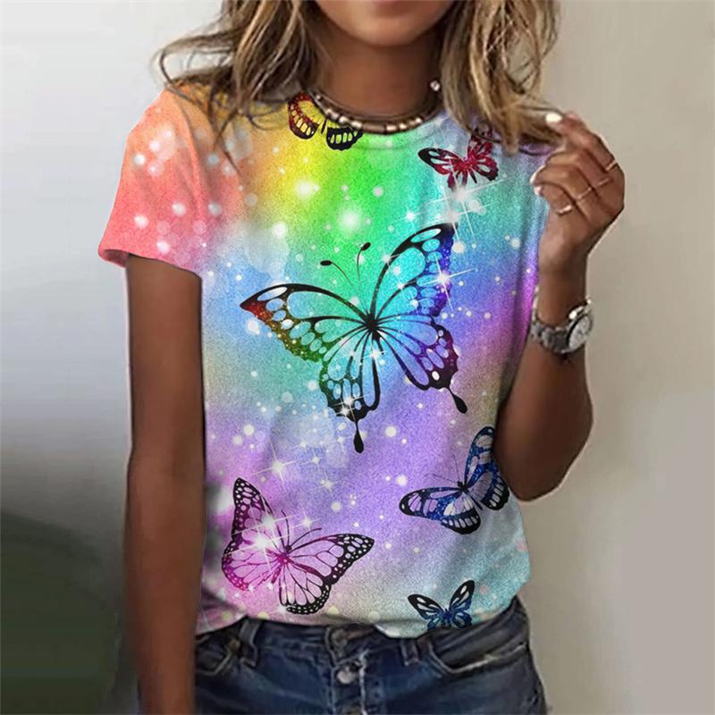 Harajuku New 3D Flower Butterflies Printing T Shirt Floral Graphic T-shirts Women Fashion Short Sleeves Girl Tee Shirts Clothing