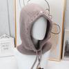 Winter new women's hooded scarf integrated hat pearl hemming thickened knitted hat cold neck protection women's hat