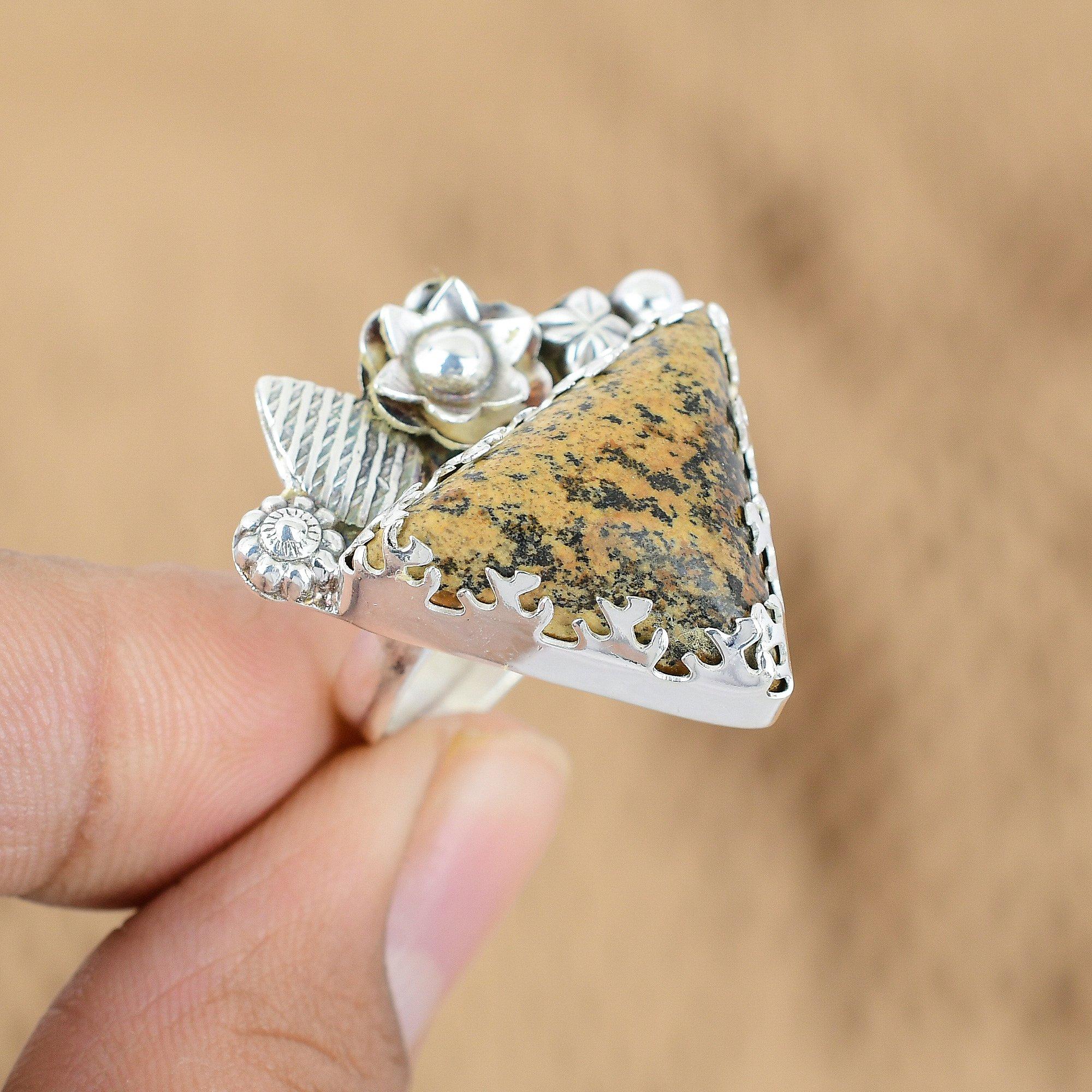 

Gift For Her 925 Silver Natural Picture Jasper Promise Flower Adjustable Ring Yes