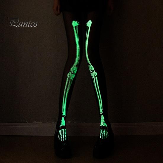 Halloween Skeleton Women Pantyhose Ghost Leg Print Contrast Color Glow at Night Luminous Thin Mesh Terrifying Anti-slip Cosplay Performance Skull