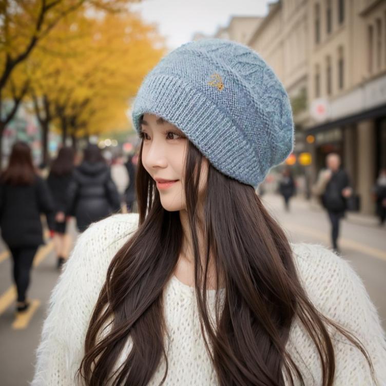 Czapki damskie czapki jesienne i zimowe modne czapki składane uniwersalne pogrubione ciepłe czapki dzianinowe dwuwarstwowe czapki wełniane odporne na zimno na zewnątrz
