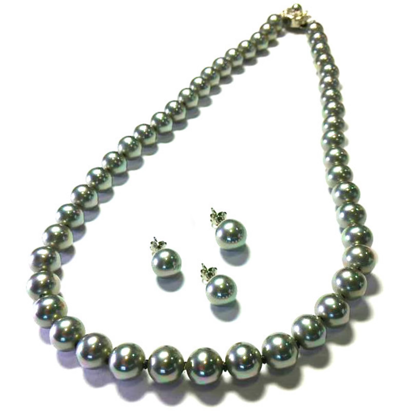 

Luxury boxed highest quality flower beads natural shell pearl necklace set 38cm to 47cm genuine pearl specification [MAHINA] (with silicone) (38cm сірий колір
