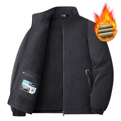 Men's Casual Stand Collar Cotton Jacket - New Style, Fleece-Lined, Plus Size, Thickened for Spring, Autumn, and Winter