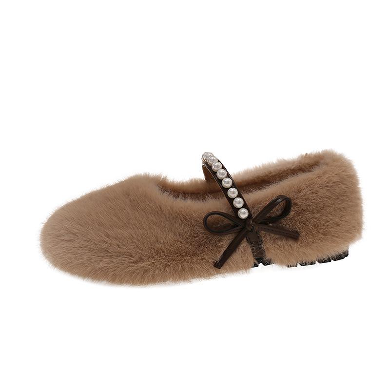 

Mao Mao shoes women s new pearl bow round head in autumn and winter 2025 wear slippers with one pedal and two lazy shoes 40 абрикосовий