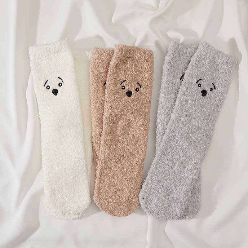 Ženy Tlusté Teplé Ponožky Zimní Anime Roztomilé Vtipné Ponožky Domů Bílý Prink Nadýchané ponožky Nový rok Vánoční dárek Neformální