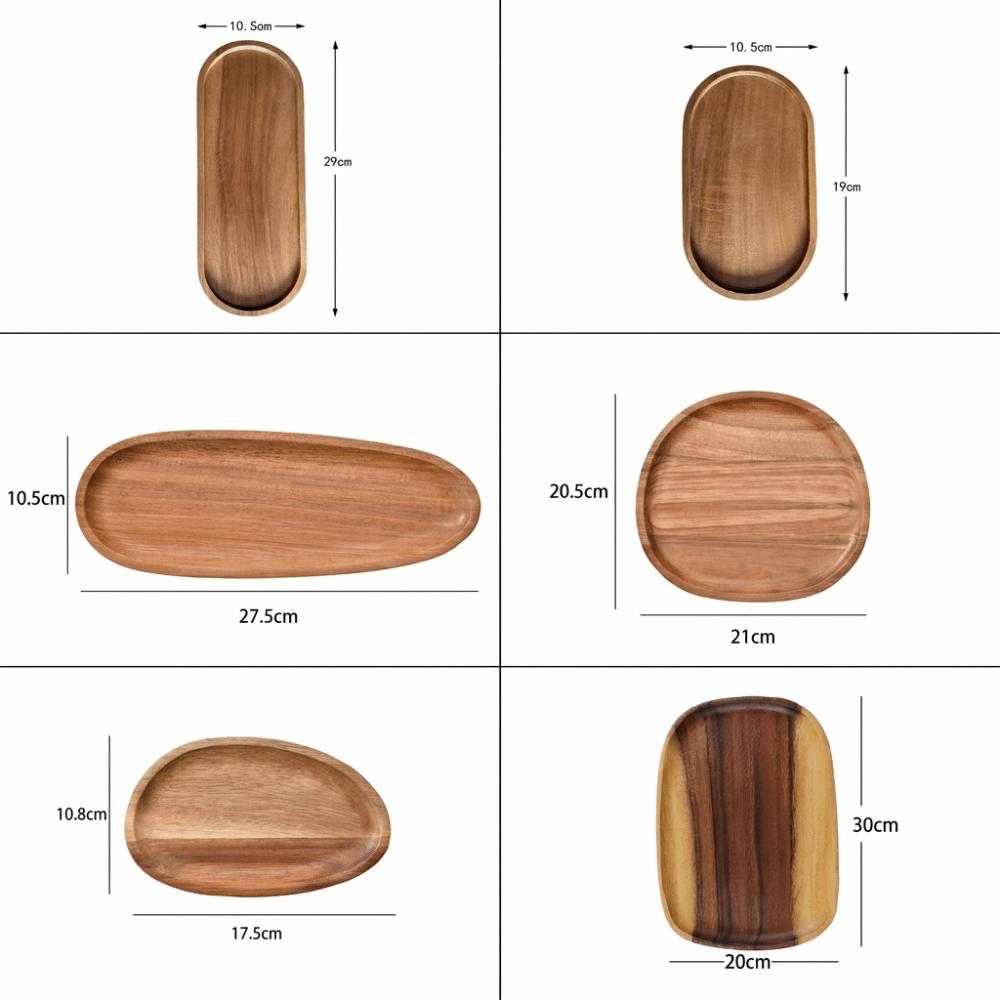 Insulated Design Acacia Wood Serving Platter Elliptical Handcrafted Breadboard Lightweight Solid Wood Pattern