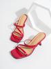 Red Square Head Slippers Women Wear Exquisite Fairy Style 2025 Summer New Cat Heel 77cm Fine Heel Temperament Sandals
