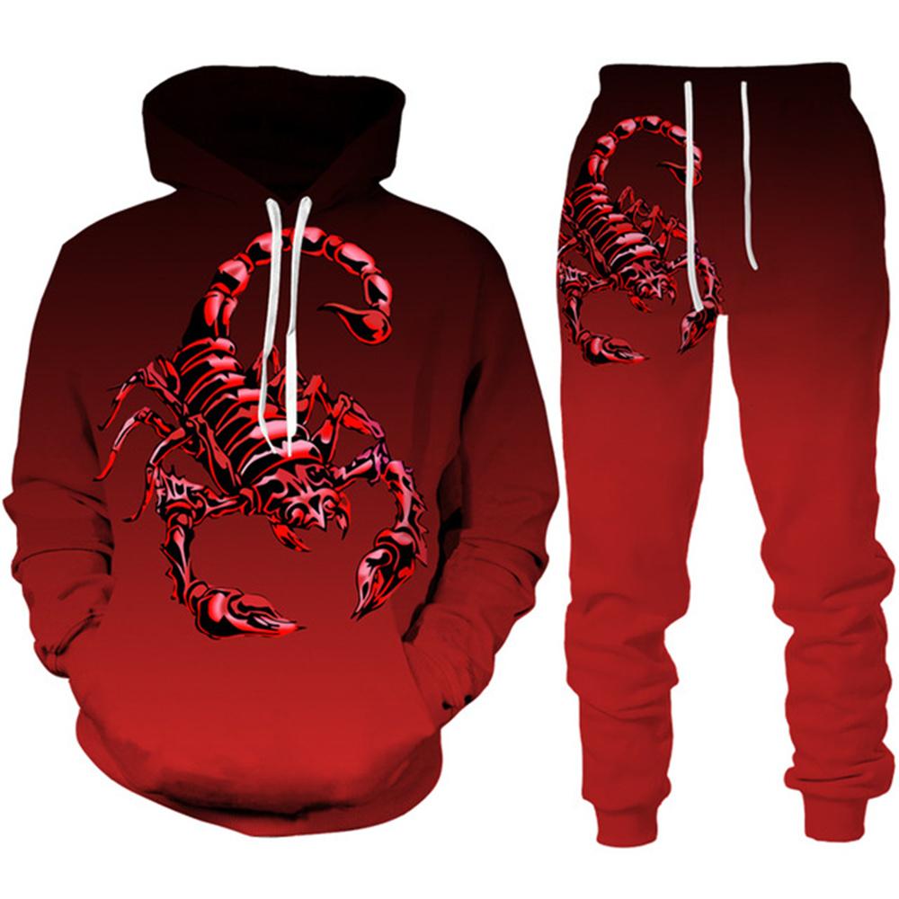 Herren-Sets Sweatshirt-Anzüge 3D-Druck Skorpion Kapuzenpullover Sweatshirt Herren Trainingsanzug 2-teiliges Freizeit-Set Sportbekleidung Herren Jogging 2-teilige Sets