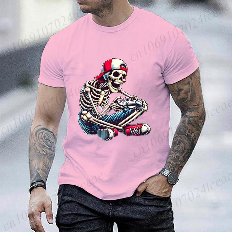 Y2K T Shirt Men Vintage Tshirts Streetwear Halloween Skeleton Gamer Video Gaming Tee Shirts Boy Loose Fashion Brand Tops Tees