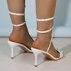 Fashion Large Size Sandals Summer New Pointy Open Toe Line with Snakelike Winding Anti-slip Wear-resistant Stiletto Heels