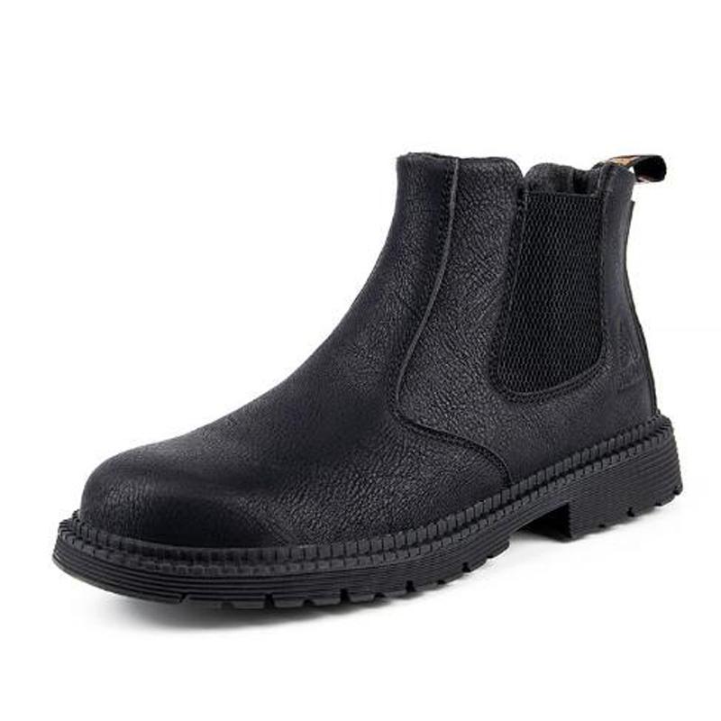 

Водонепроницаемая защитная рабочая обувь, мужские кожаные ботинки Chelsea со стальной головкой, мужская обувь, неразрушимые строительные защитные ботинки H546 48 чёрный