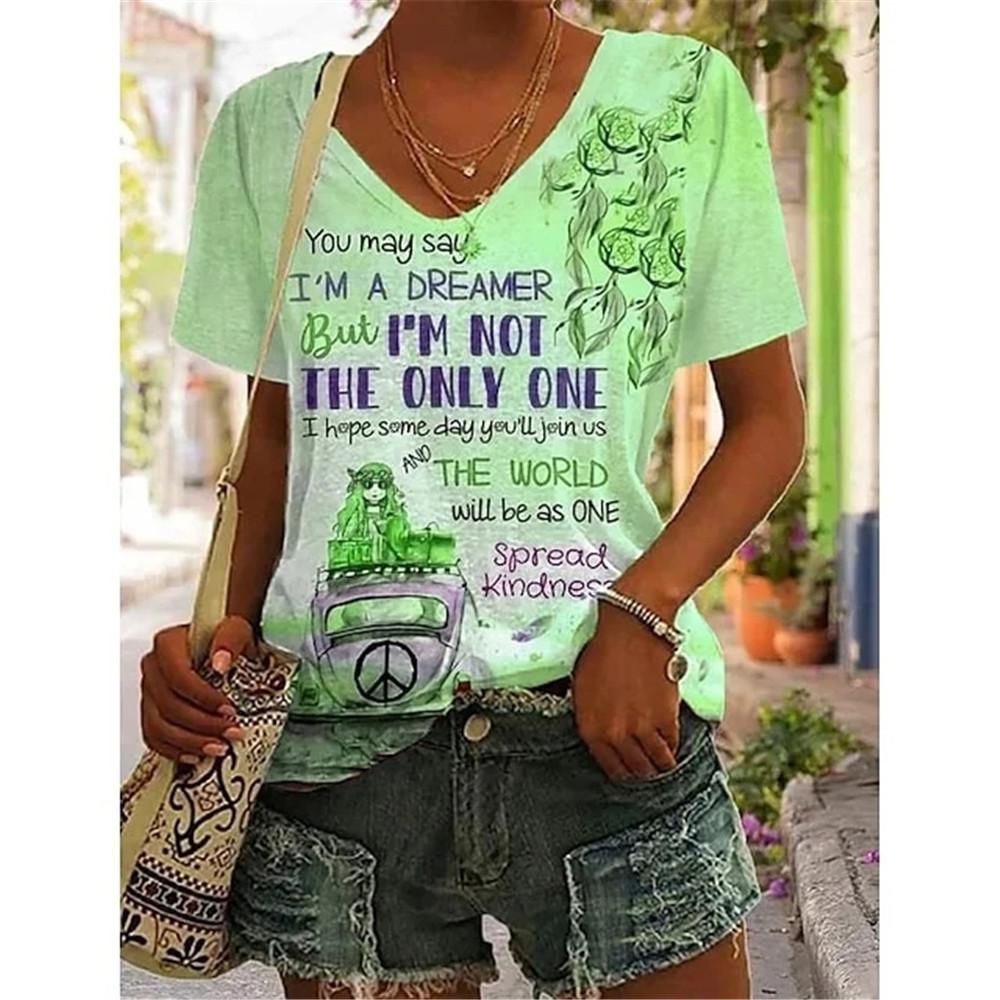 Abstract Oil Painting Floral 3D Print Summer Letter Fashion Women T-shirt Short Sleeve Everyday Tops T-shirt Harajuku Vintage