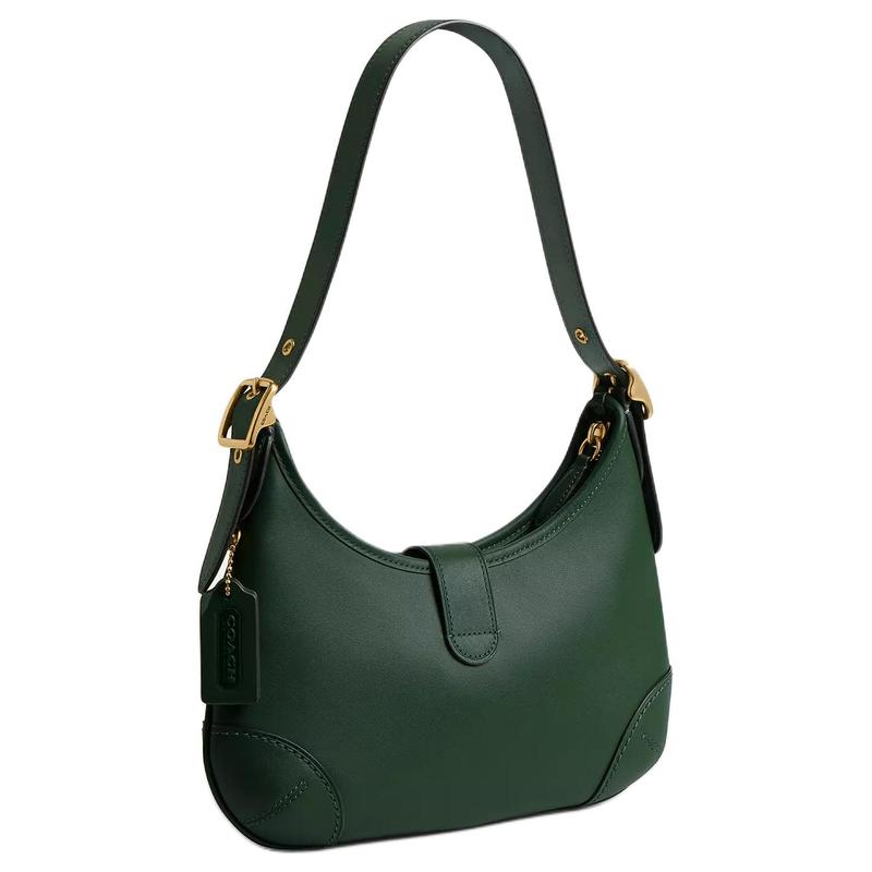 Coach Hamptons 27 Zipper Closure Adjustable Handle Glove Tanned Leather Half Moon Bag Hand Shoulder Bag Large Women's Hunter Green