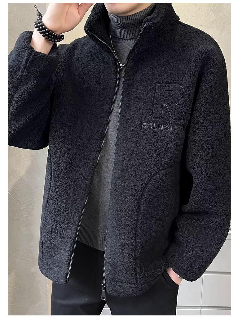 Men's Versatile Fleece Jacket - Classic Solid Color Zip-Up with Stand Collar for Autumn/Winter