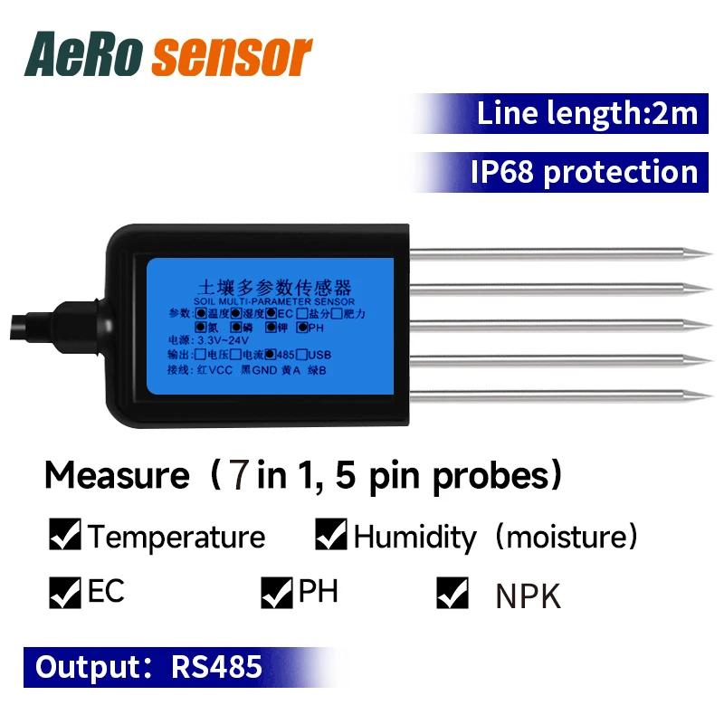 7 In 1 Soil Sensor Moisture Temperature Humidity EC pH NPK 4-20mA 0-5V RS485 Modbus High Precision Agriculture Soil Tester