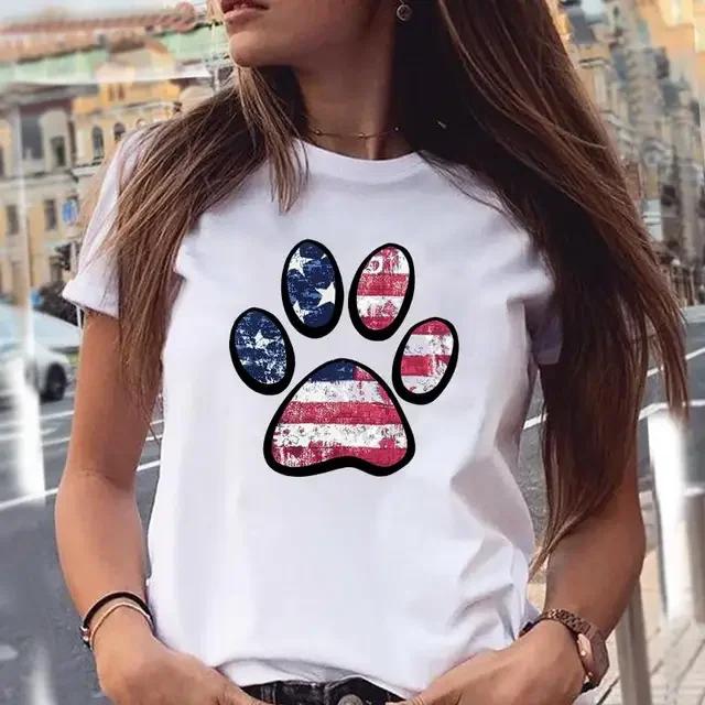 Women T-shirts Love Trend Style Dog Paw Cartoon Animal Pet 90s Summer Graphic Print Female Stylish T Top Shirt Girl Tee T-Shirt
