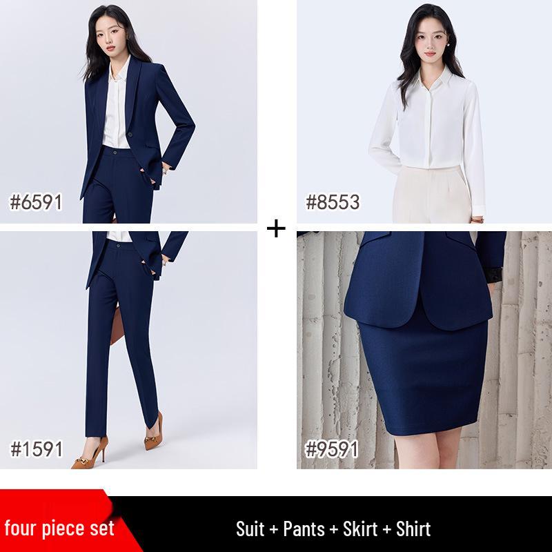 Women's Blue Suit Set for College Students: Spring/Autumn Interview & Professional Wear