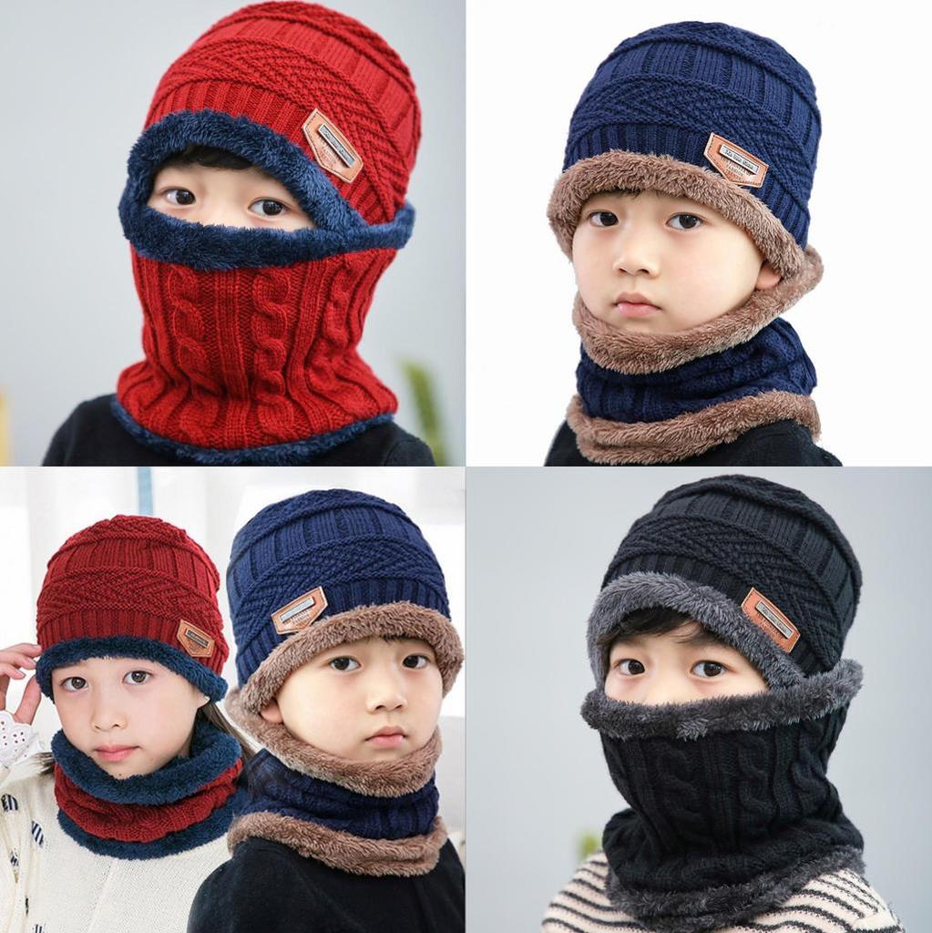 Knitted Hat And Neck Warmer Set For Kids With Thick Warmth Ideal For Winter Outdoor Activities
