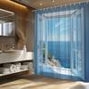 VIKAMA White Window Frame Sea View Shower Curtain Waterproof Shower Screen Partition Curtain Bathroom Decor