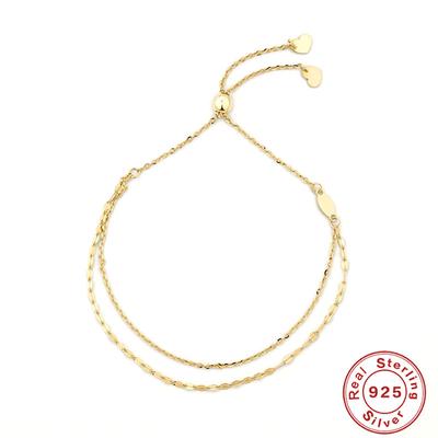 Stylish And Simple Double-Layer Adjustable Daily Basic Chain S925 Sterling Silver Women'S Chain Bead Bracelet