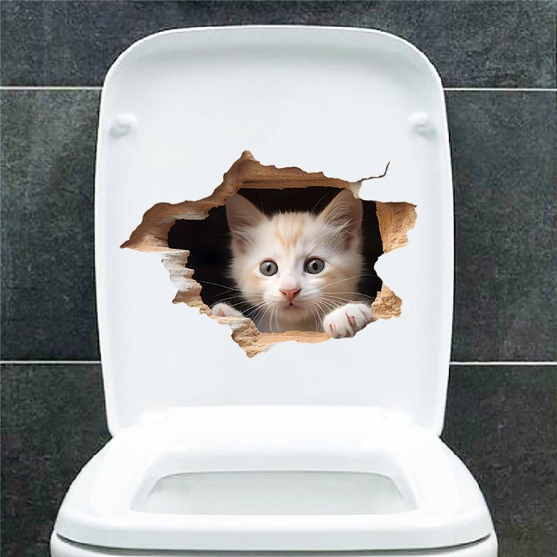 Peek-a-Boo Cat Animal Toilet and Wall Sticker Set Waterproof Self-Adhesive Removable Decal for Bathroom WC Decoration