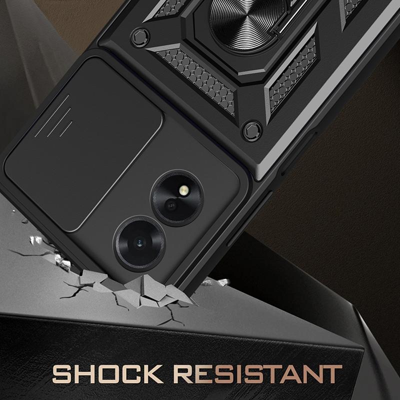 For Oppo A38 4G Case PC+TPU Anti-fall Kickstand Phone Cover with Slide Lens Lid
