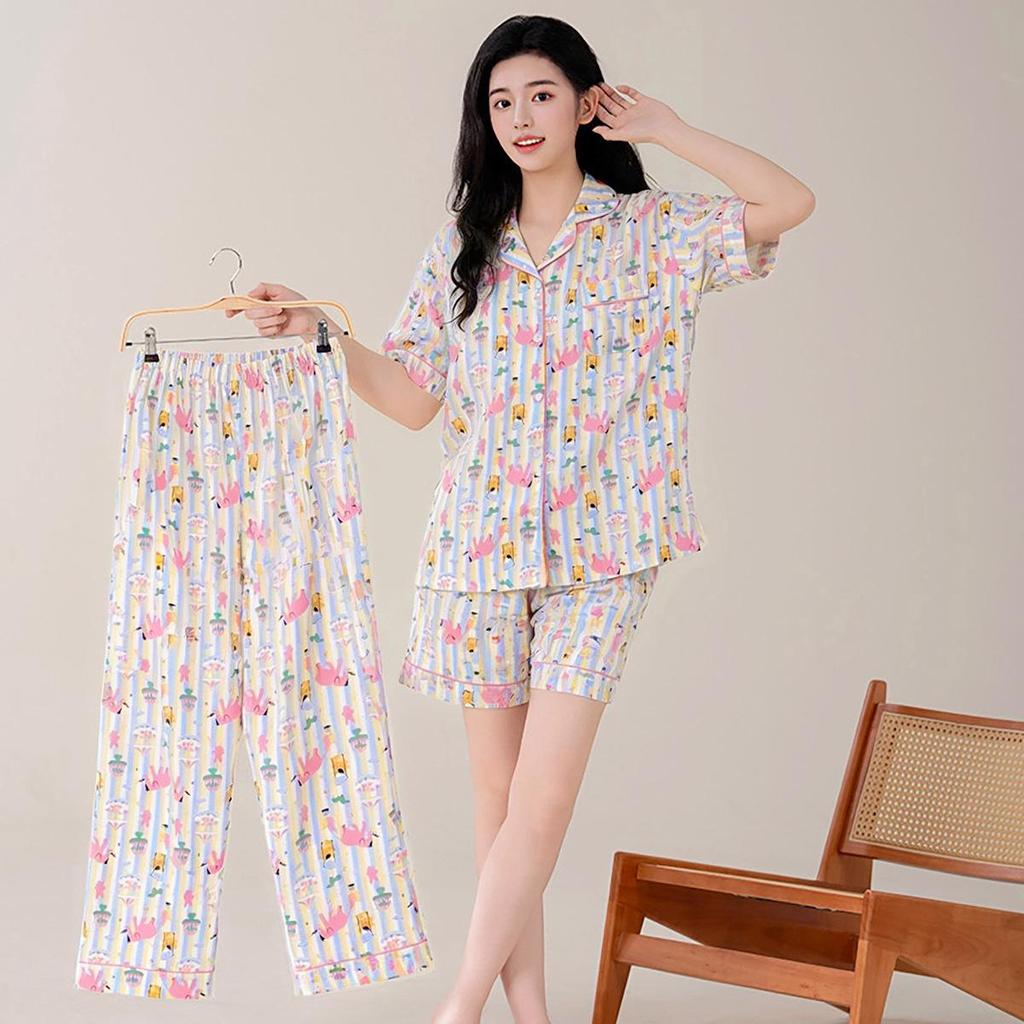 Women's Summer Short-Sleeve Pajama Set: Cute, Loose, Sweet, Three-Piece Homewear for 2026