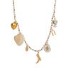 European and American Style Multi-Pendant Pearl & Stainless Steel Necklace with Small Fish, Chili, and Heart Ocean Style Choker