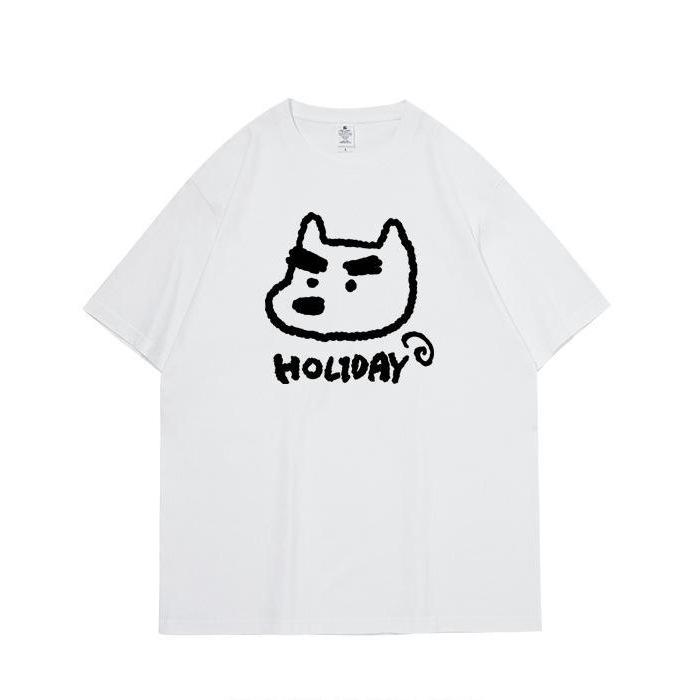 

Pure cotton American trendy brand couple s cartoon short-sleeved t-shirt for men and women s new loose casual versatile crew neck top summer m (recommended 40-52.5kg ) белый