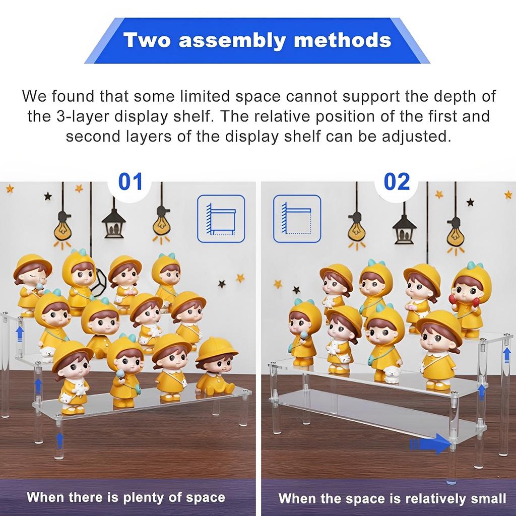 Acrylic Riser Clear Display Stand Cologne Organizer Acrylic Shelves 3 Tier Shelf for Amiibo Funko Figures Toys Cupcake Food Dess