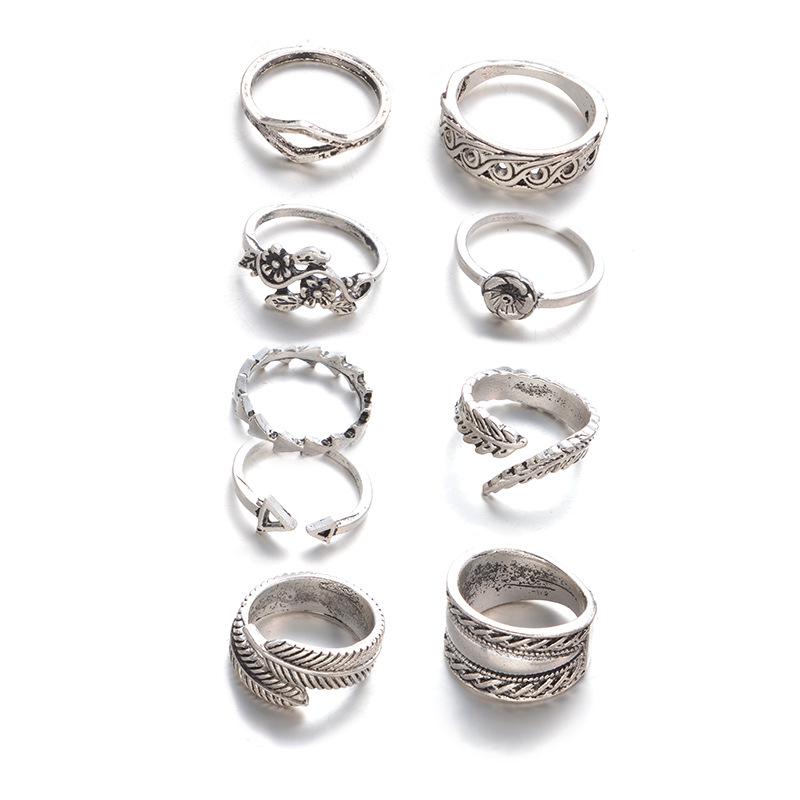 Wish Bohemian Leaf Cutout 9-Piece Knuckle Ring Set for Women