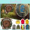 Garden Wood Fairy Door With Tree Scene For Yard And Outdoor Decoration