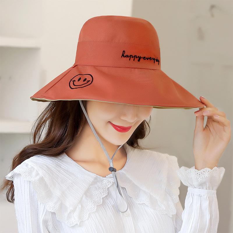 Spring and Summer Double-sided Wide-brimmed Embroidered Beach Hats, Women's Wide-brimmed Hats, Windproof Rope Sunshade Hats