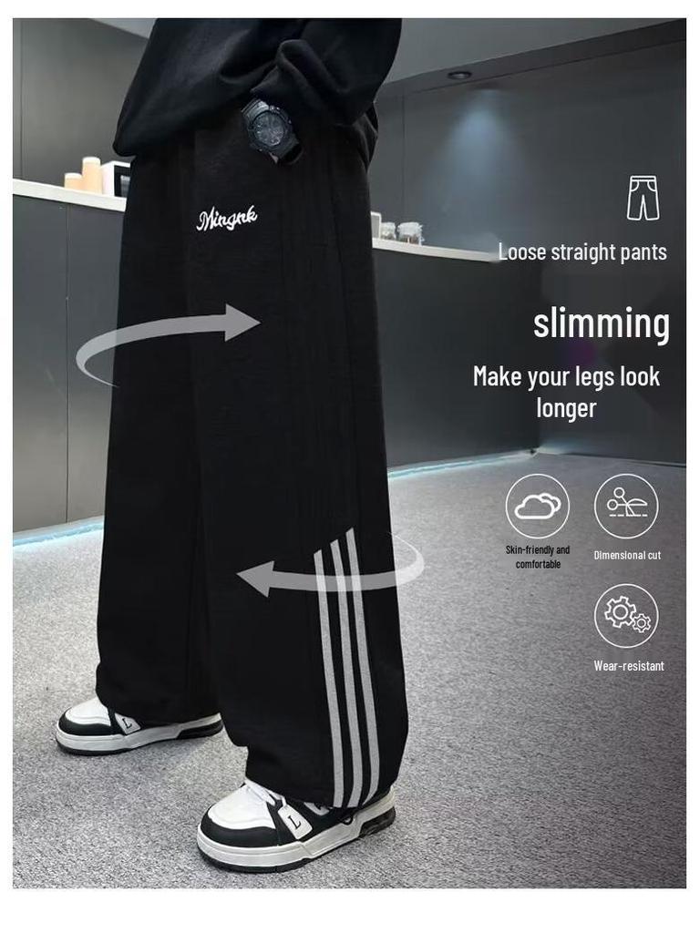 Boys' Casual Sports Sweatpants, 2025 Spring/Autumn Collection, Thickened Velvet, Loose Fit for Youth