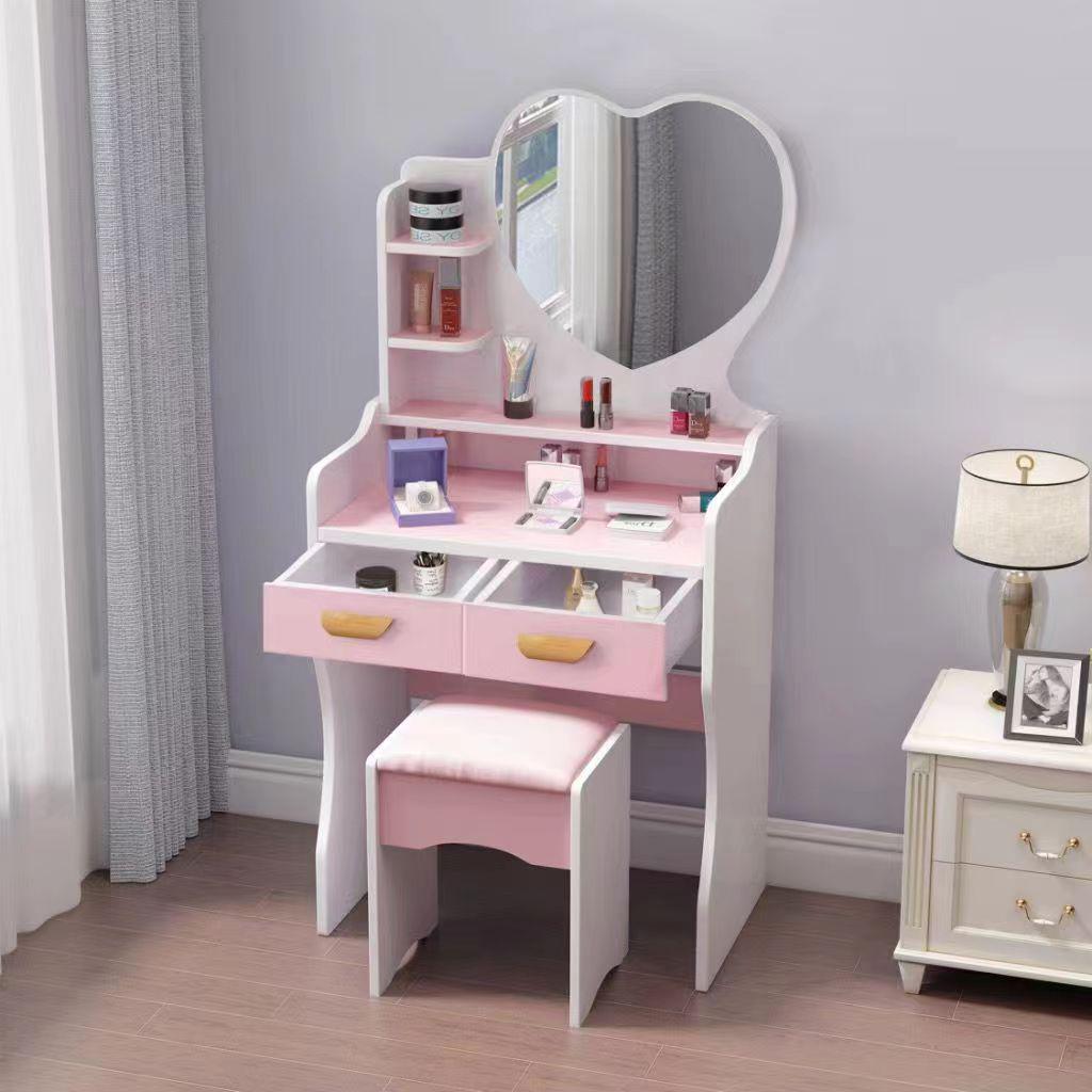 Compact Modern Makeup Dressing Table with Sliding Mirror and Integrated Storage