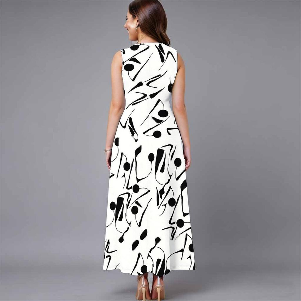 Ladies Oversized Sleeveless Round Neck Dress Vibrant Large Bouquet Floral Loose Midi Gown