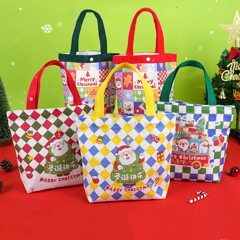 Holiday Handbag Large Capacity Cartoon Gift Holder Christmas Gift Bag Christmas Themed Canvas Shopping Bag For Candy Containers