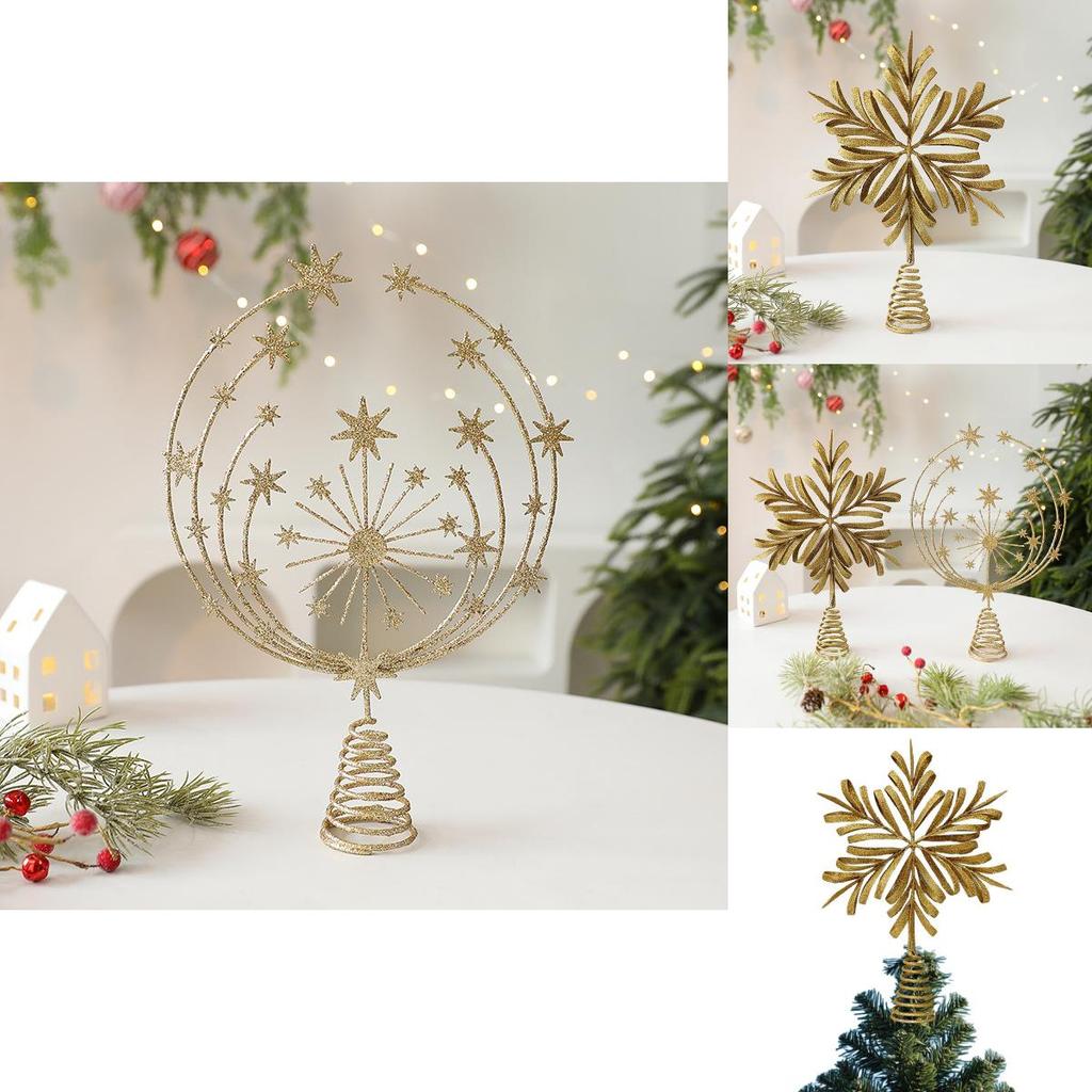Christmas Tree Topper With Snowflake And Star Iron Art Decoration For Holiday Festivities